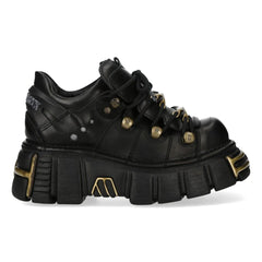 NEW ROCK -  M-120N-C116 Black Leather Lace Up Tower Shoes