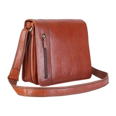 Deep Tan Vintage Leather Flap Over Laptop Messenger Satchel