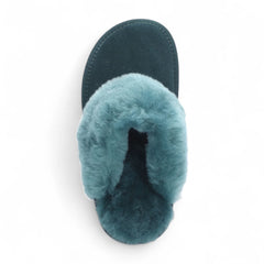 Womens Green Genuine Sheepskin Mule Slippers: Luna