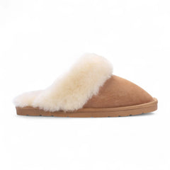 Womens Chestnut Genuine Sheepskin Mule Slippers: Luna