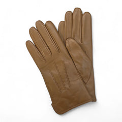 Womens Tan Italian Leather Gloves with Wool Lining