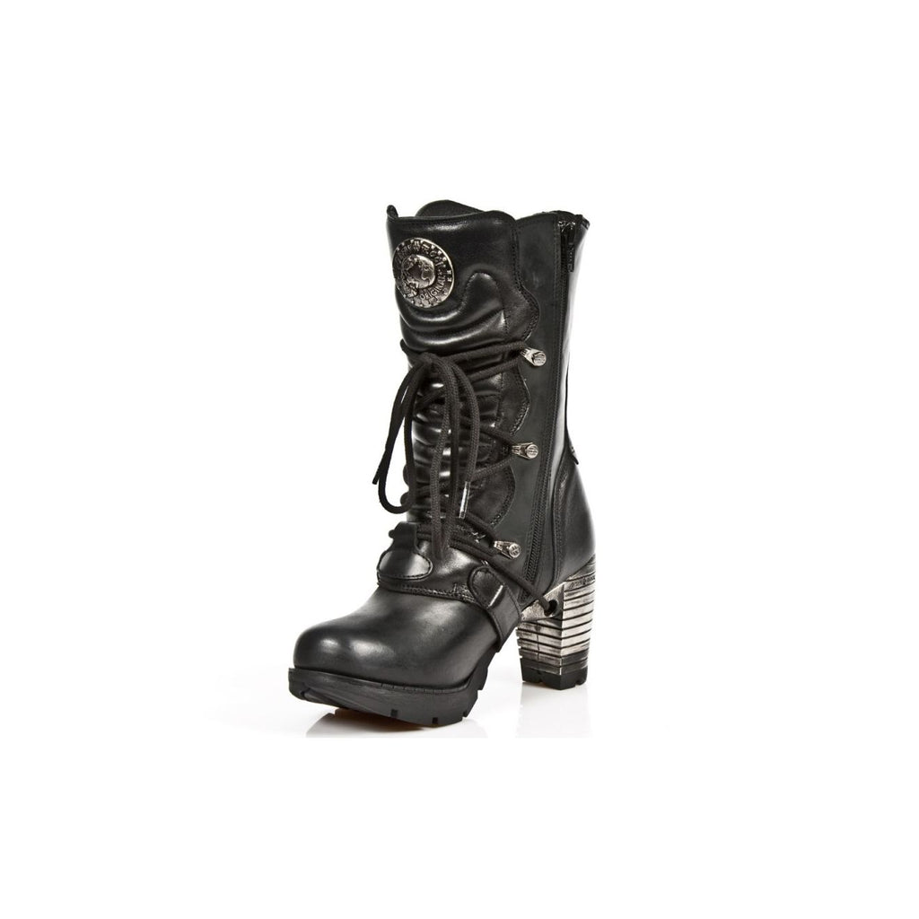 NEW ROCK TR003-S1 Ladies Metallic Black Leather Biker Heel Goth Punk Boots