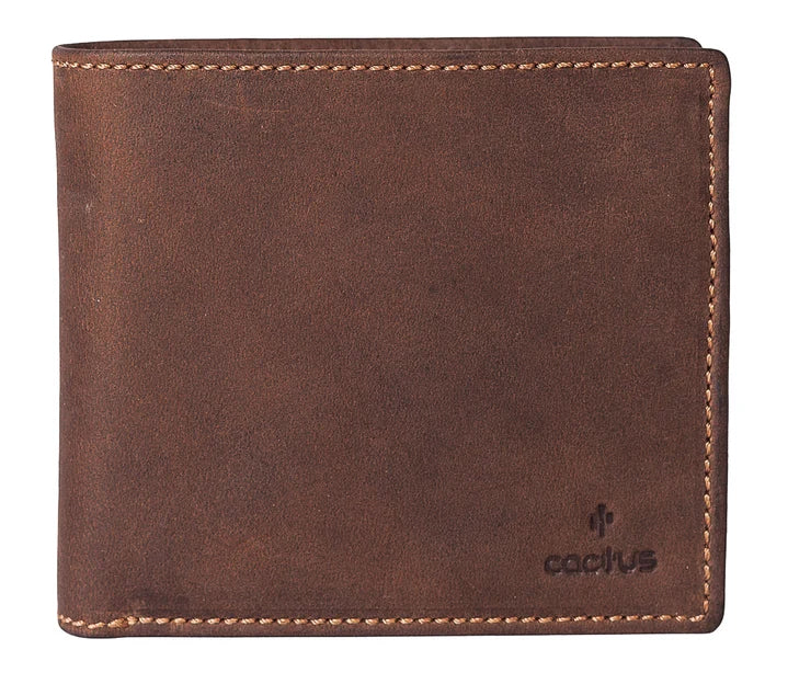 Cactus Buff Brown Leather Card & Coin Wallet with RFID