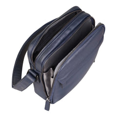 Navy Leather Cross Body Travel Bag