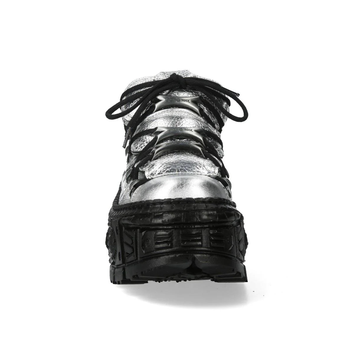 NEW ROCK - M-106WALL-C16 Metallic Silver Leather Platform Boots