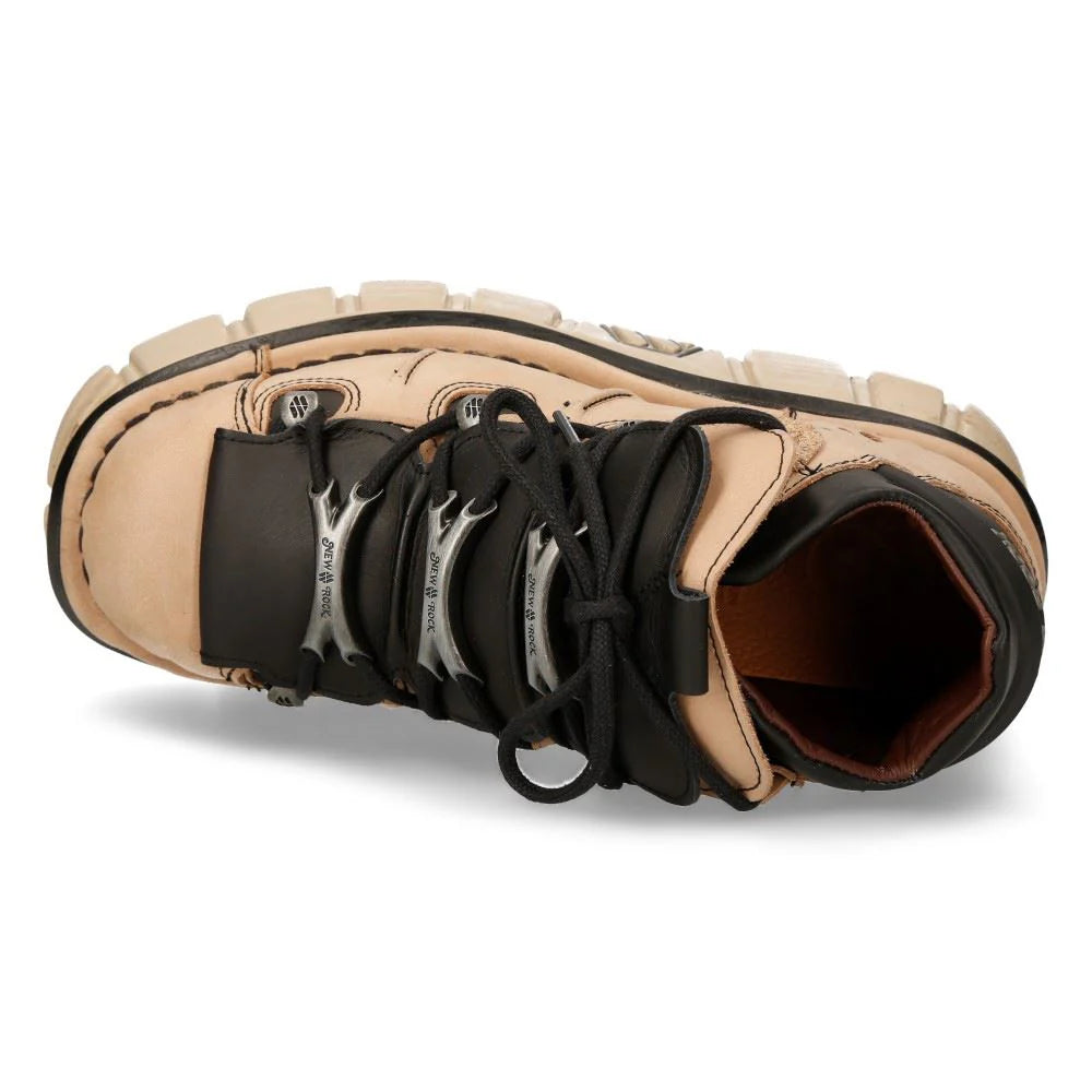 NEW ROCK - M-106-S40 Beige Contrast Leather Platform Boots