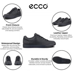 Ecco - Black Leather Waterproof Sneakers: Soft 10