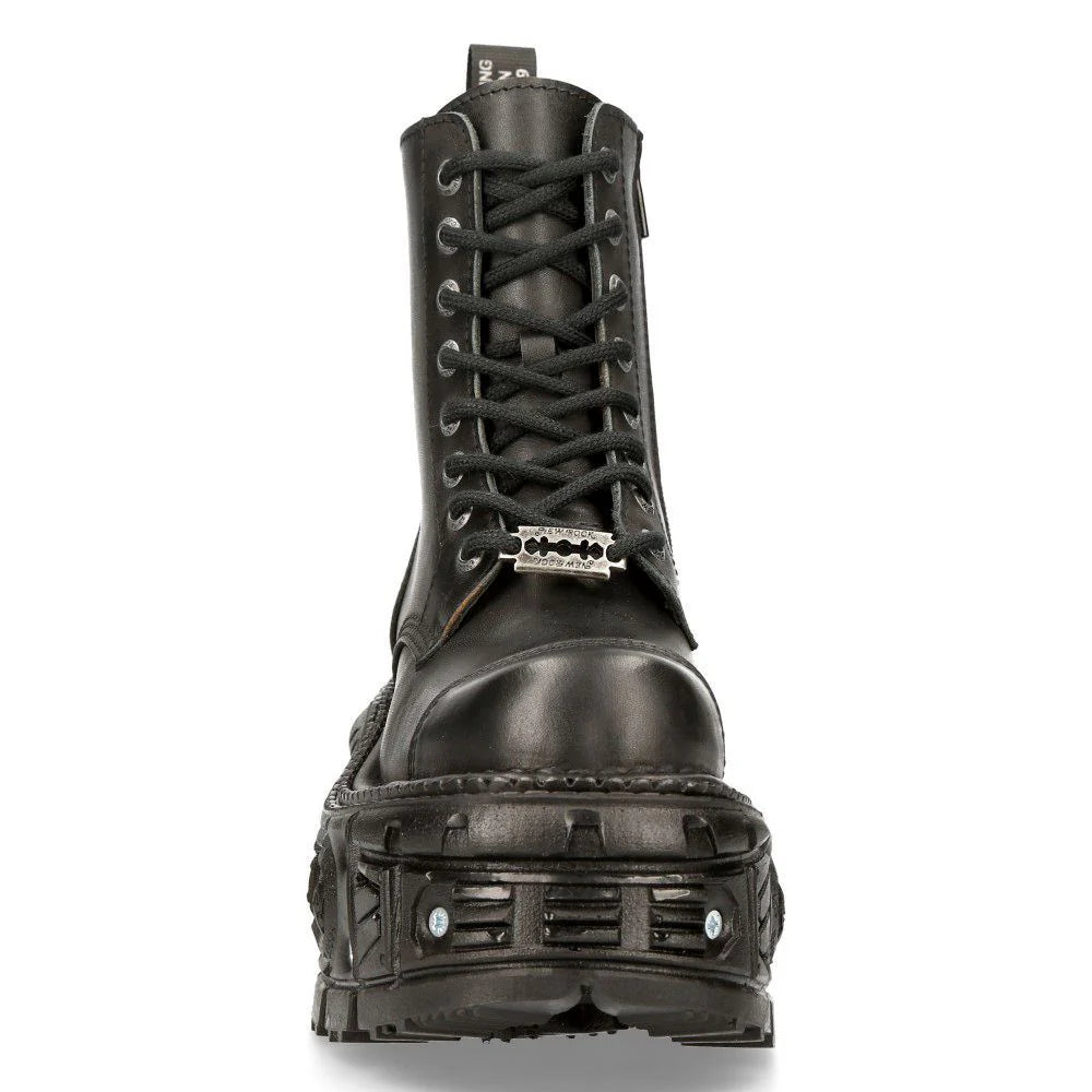 NEW ROCK - TANK083-C1 - Black Lace Up Combat Boots