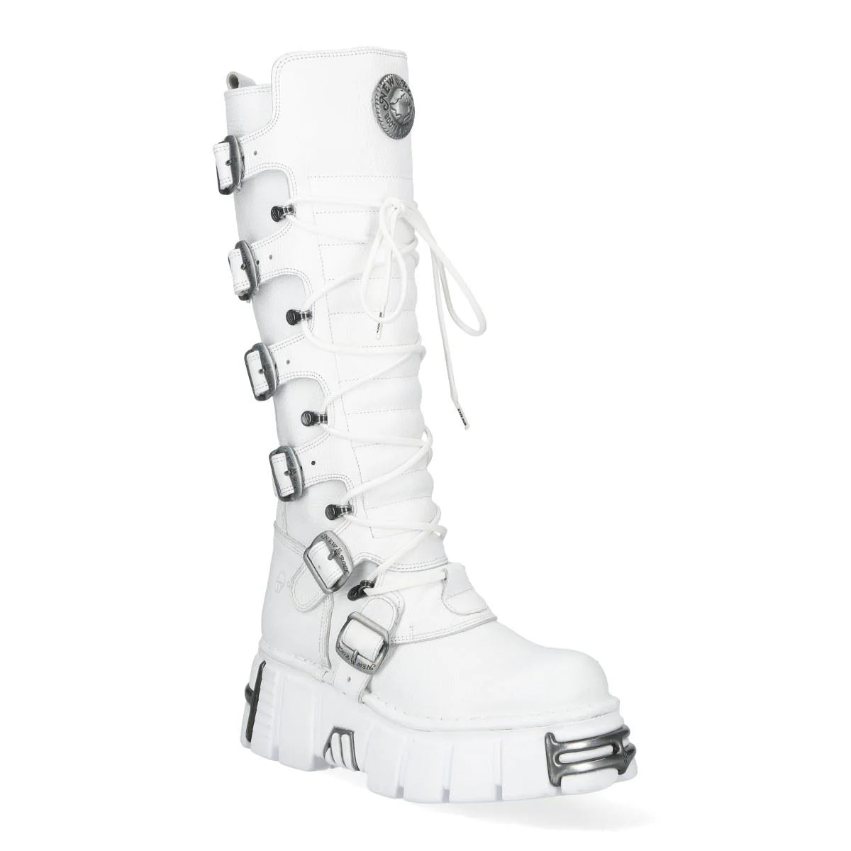 NEW ROCK - M-272-C69 White Leather Knee High Lace Up Boots