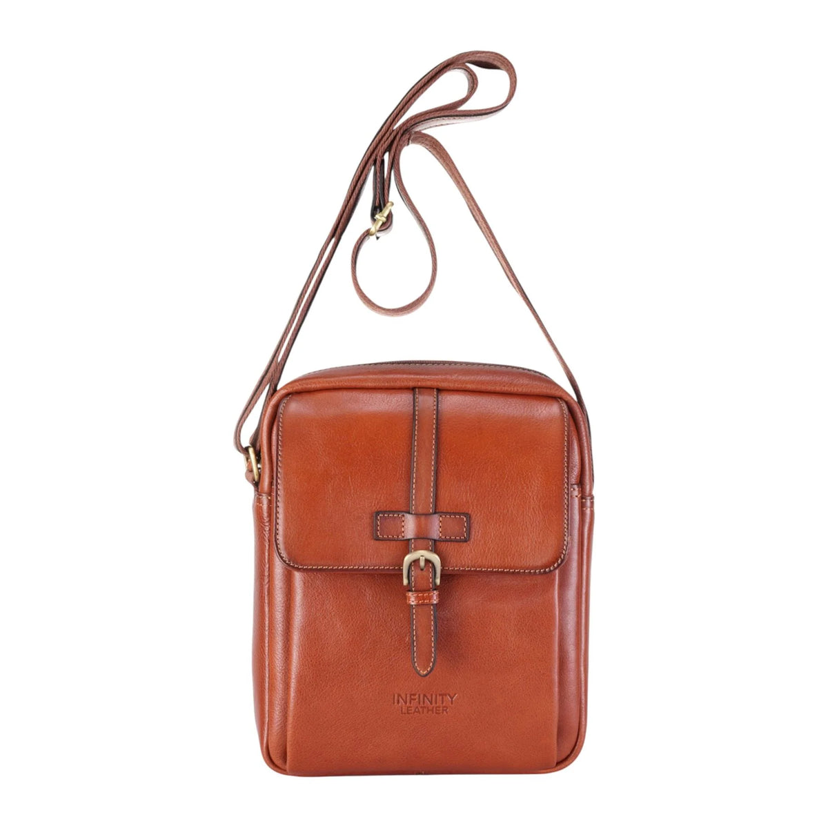 Deep Tan Vintage Leather Cross Body Travel Bag