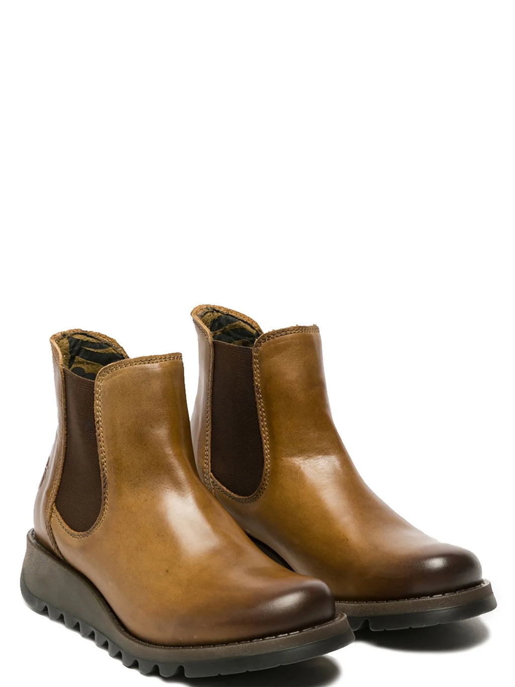 Fly London - SALV Women's Camel Leather Wedge Chelsea Boots