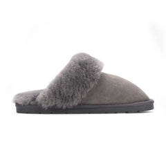 Womens Grey Genuine Sheepskin Mule Slippers: Luna