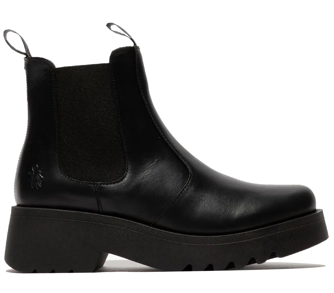 Fly London - MEDI789 Women's Black Leather Platform Heel Chelsea Boots