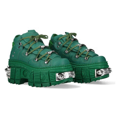 NEW ROCK - M-106WALL-C29 Green Leather Platform Ankle Boots