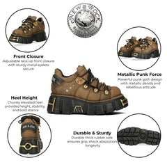 NEW ROCK -  M-120N-C120 Brown Leather Lace Up Tower Shoes