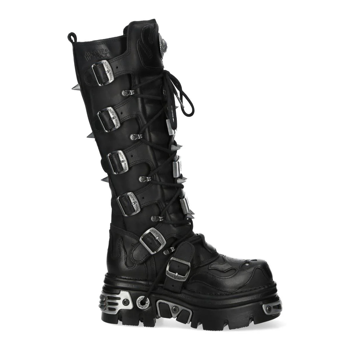 NEW ROCK M-161-C10 Black Spiked Knee High Leather Platform Boots