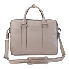 Warm Grey Vintage Leather Laptop Messenger Briefcase With Detachable Shoulder Strap