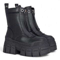 Buffalo - Womens Vegan Leather Black Zip Up Chunky Platform Boots - Gospher