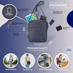 Navy Leather Cross Body Travel Bag