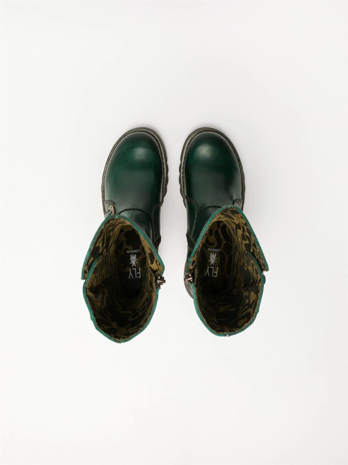 Fly London - MES 2 Women's Petrol Green Leather Mid-Calf Wedge Platform Boots