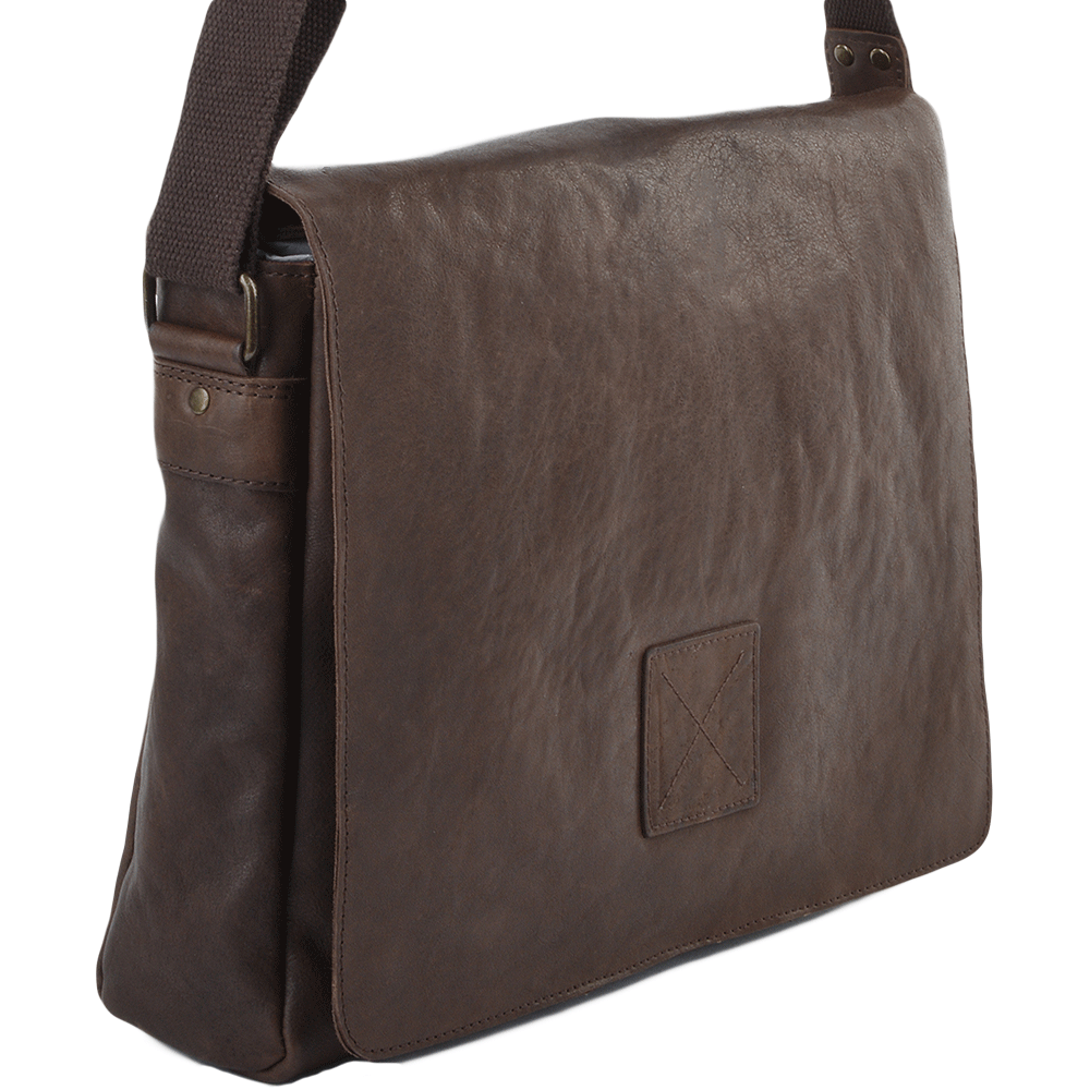 Brown Leather Laptop Messenger Flap-Over Bag