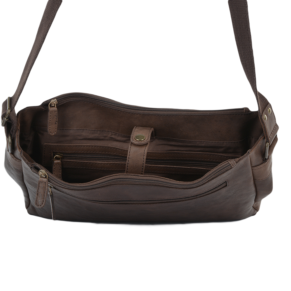 Brown Leather Laptop Messenger Flap-Over Bag