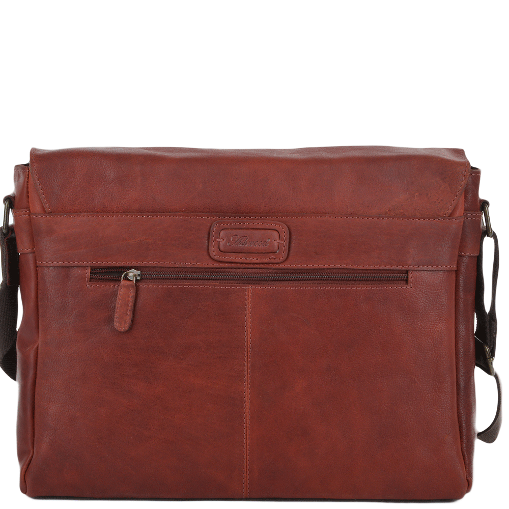 Cognac Leather Laptop Messenger Flap-Over Bag