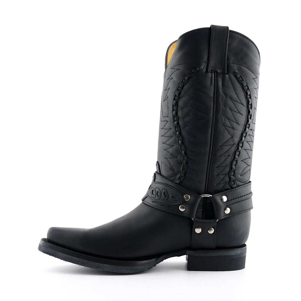 Grinders - Galveston Black Leather Cowboy / Western  Style Boots