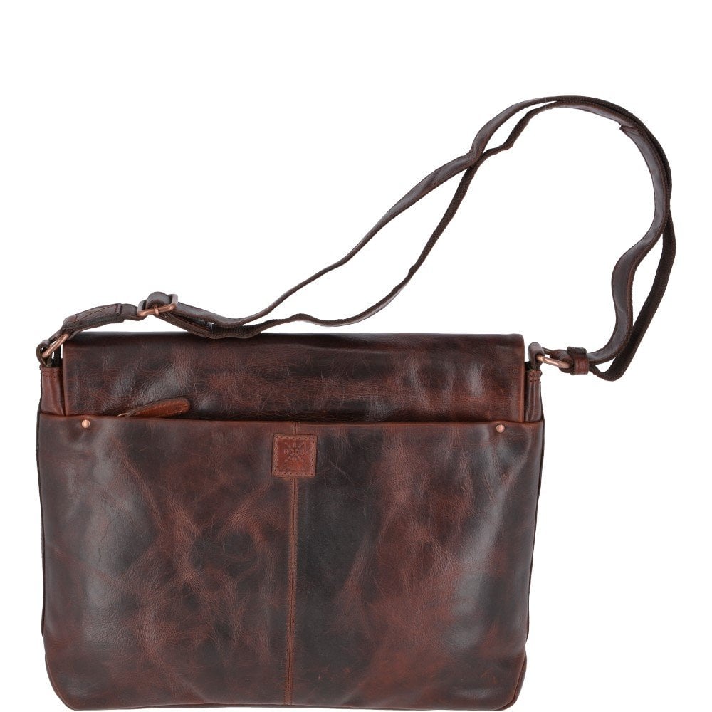 Vintage Tan Large Leather Flap Over Messenger Bag