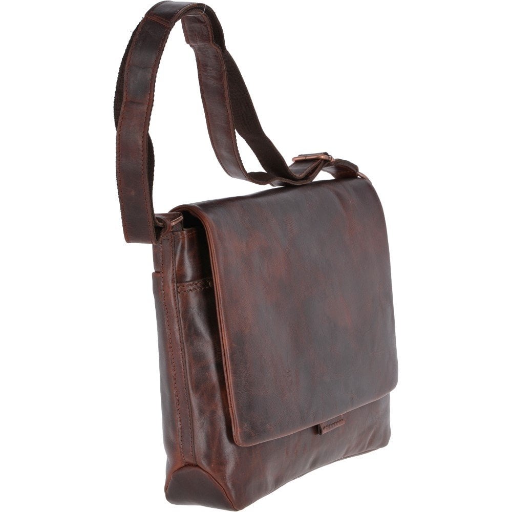 Vintage Tan Large Leather Flap Over Messenger Bag