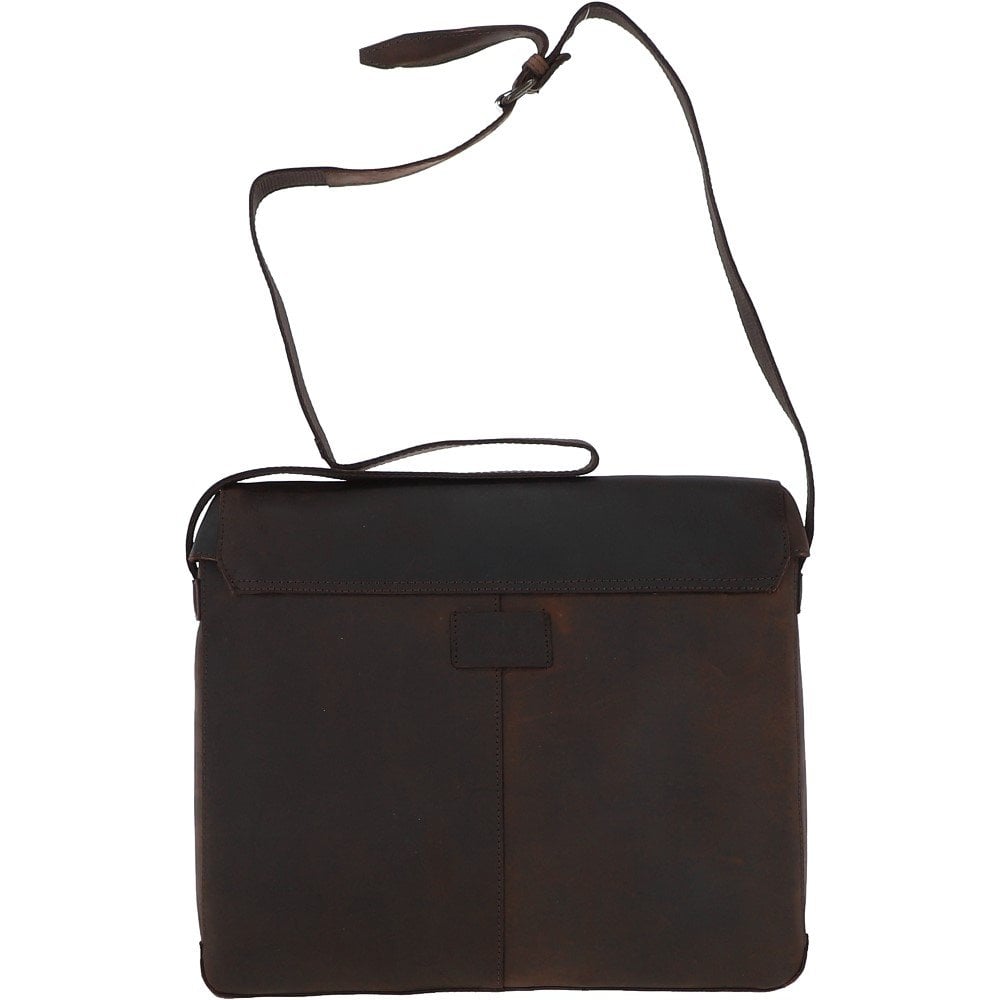 Oily Brown Leather Messenger Bag