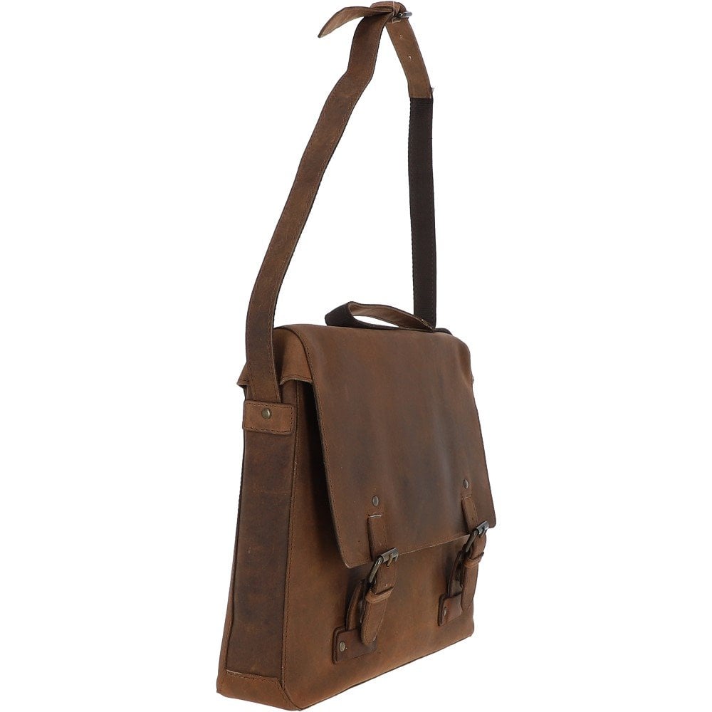 Oily Tan Leather Messenger Bag