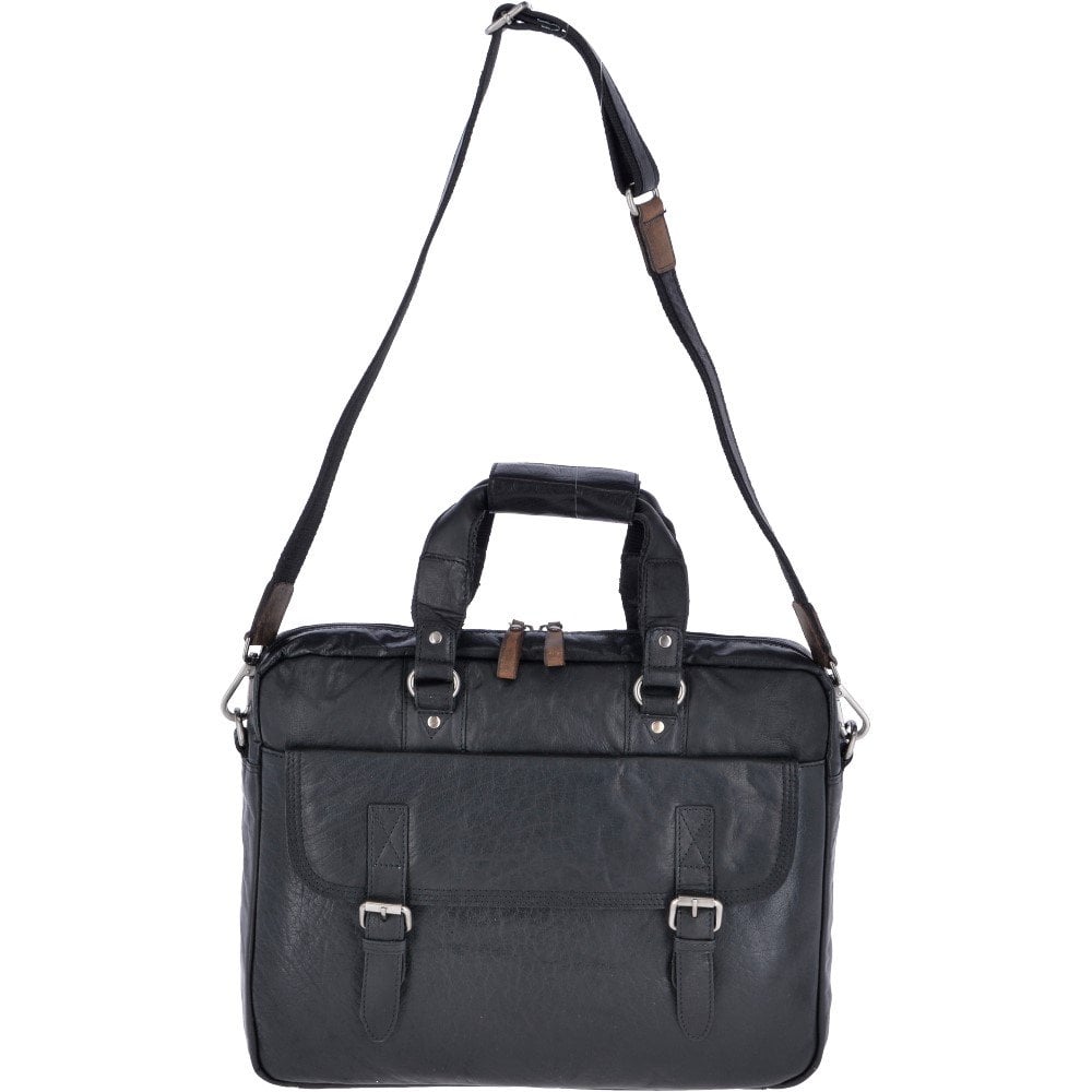 Vintage Black with Brown Large Leather Laptop Bag