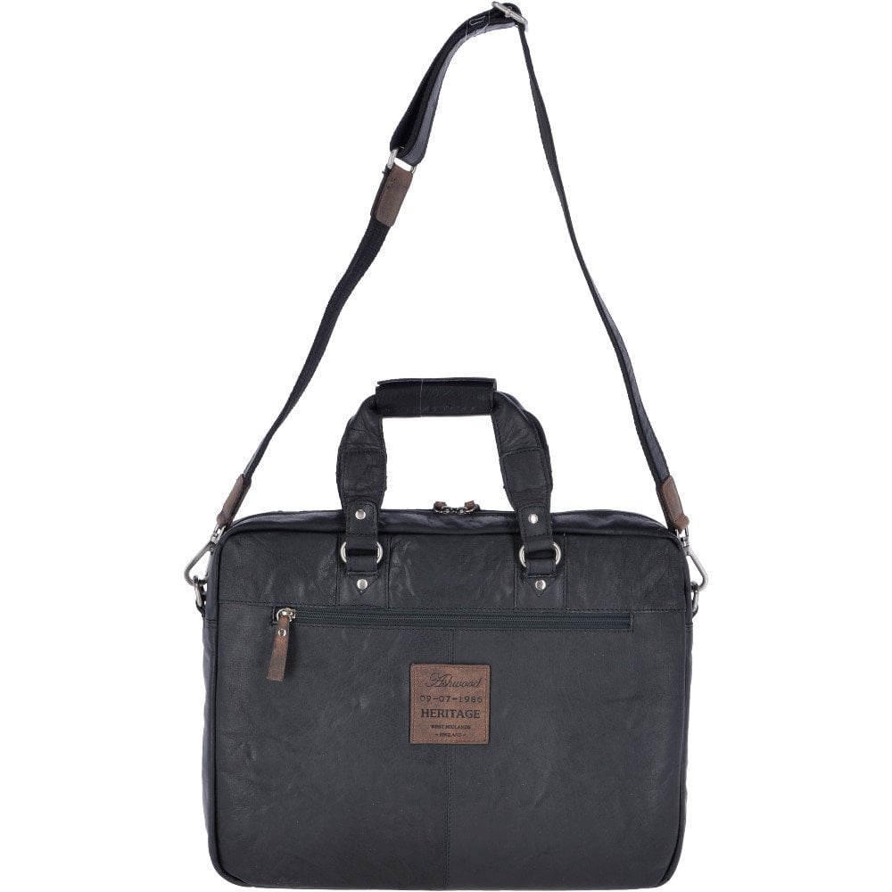 Vintage Black with Brown Large Leather Laptop Bag