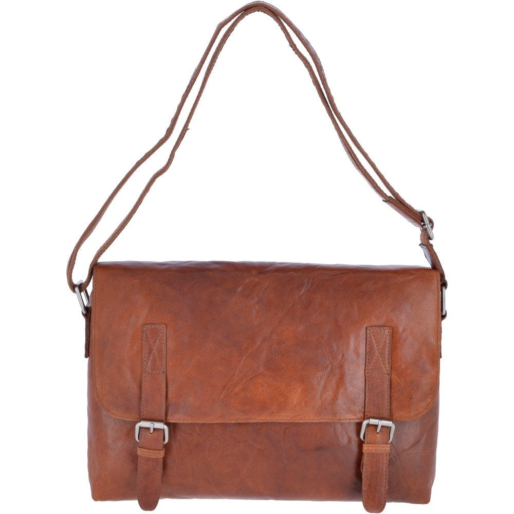 Tan Vintage Leather Laptop Messenger Bag