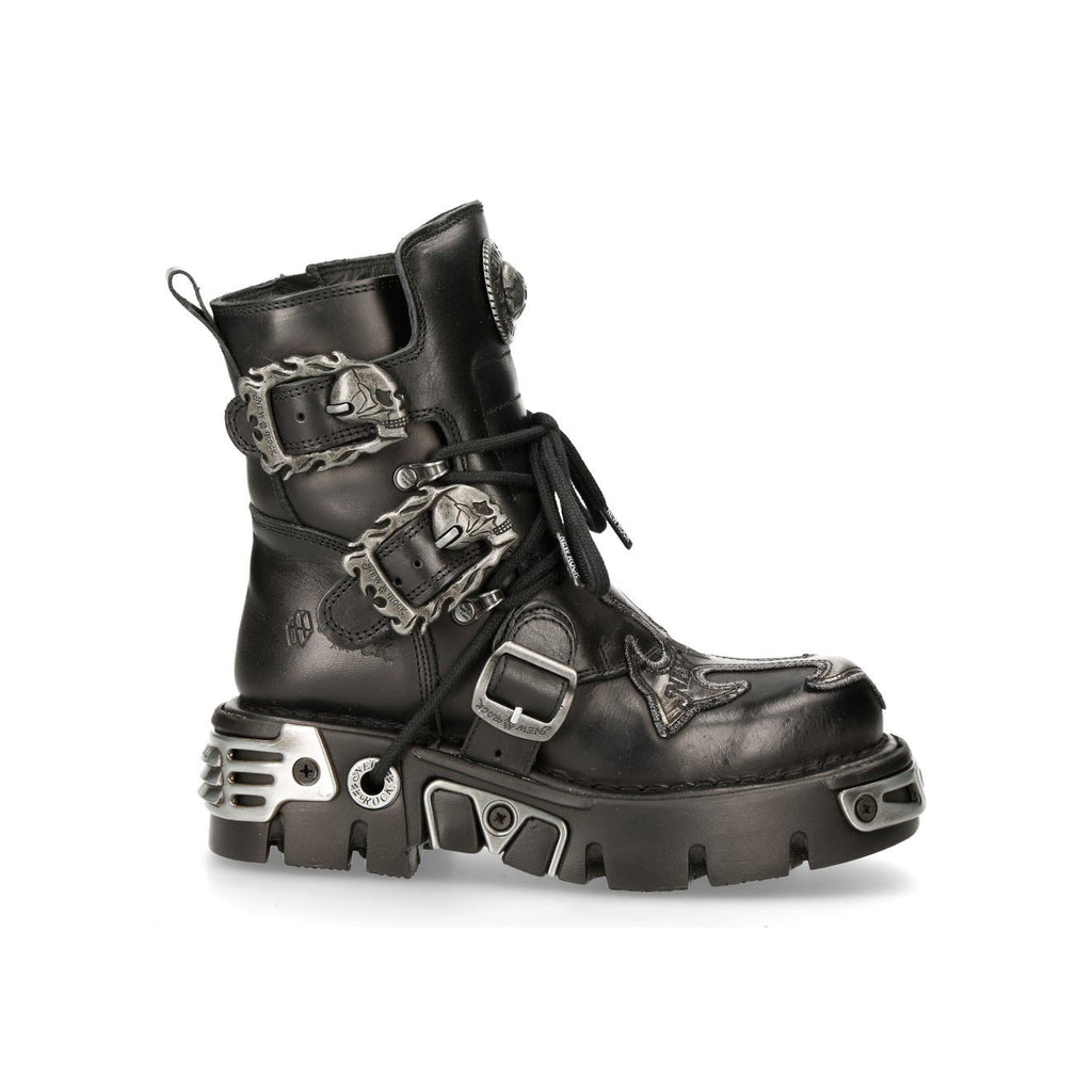 NEW ROCK 407-S1 Black Leather Silver Cross Gothic Punk Biker Boots