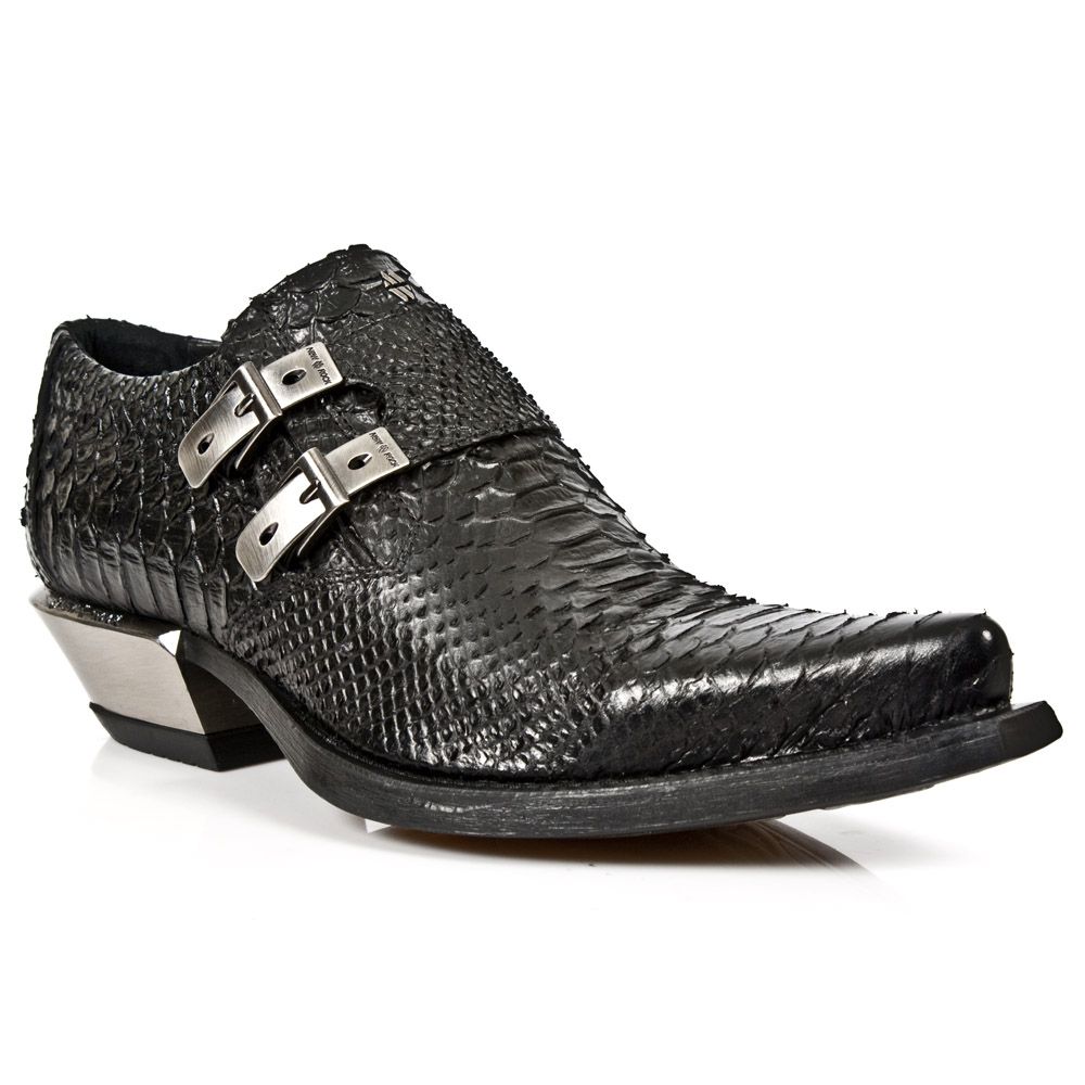 NEW ROCK -  M-7934-S2 Men's Leather Steel Embossed Ankle Boots