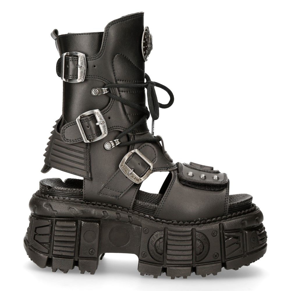 Vegan NEW ROCK - BIOS107-V1 - Black Vegan Leather Sandals