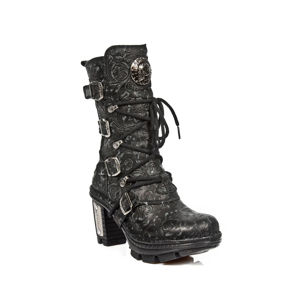 New Rock NEOTR005-S25 Vintage Black Floral Style Gothic Rock Punk Ladies Leather Boots