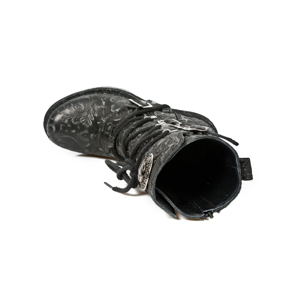 New Rock NEOTR005-S25 Vintage Black Floral Style Gothic Rock Punk Ladies Leather Boots