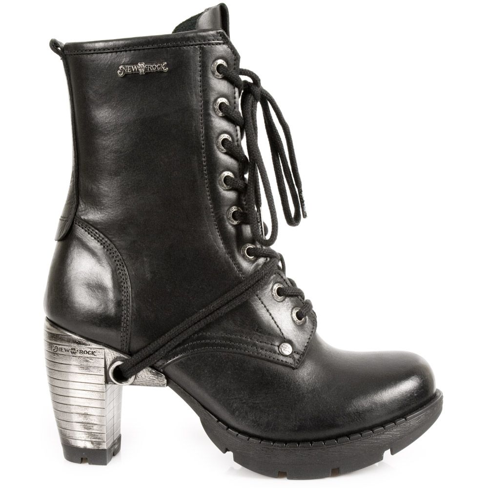 NEW ROCK -  TR001-S1 Ladies Black Lace Up Boots