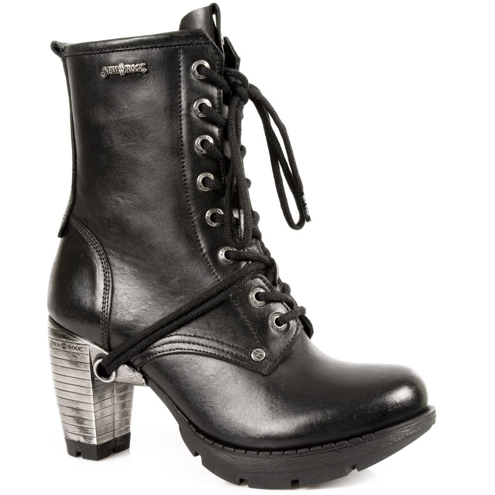 NEW ROCK -  TR001-S1 Ladies Black Lace Up Boots