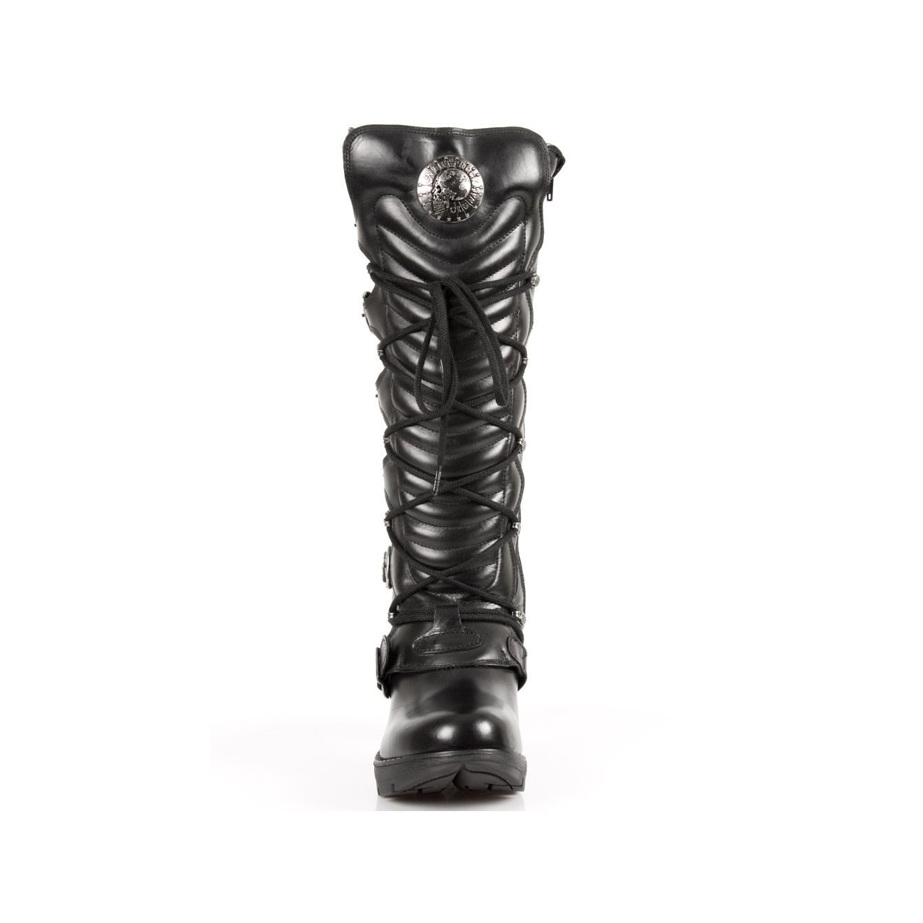 New Rock TR004-S1 Ladies Black Leather Buckle Lace Knee High Biker Boots