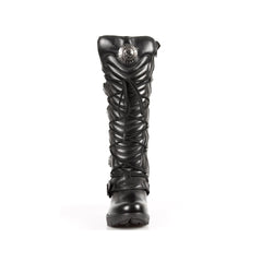 New Rock TR004-S1 Ladies Black Leather Buckle Lace Knee High Biker Boots