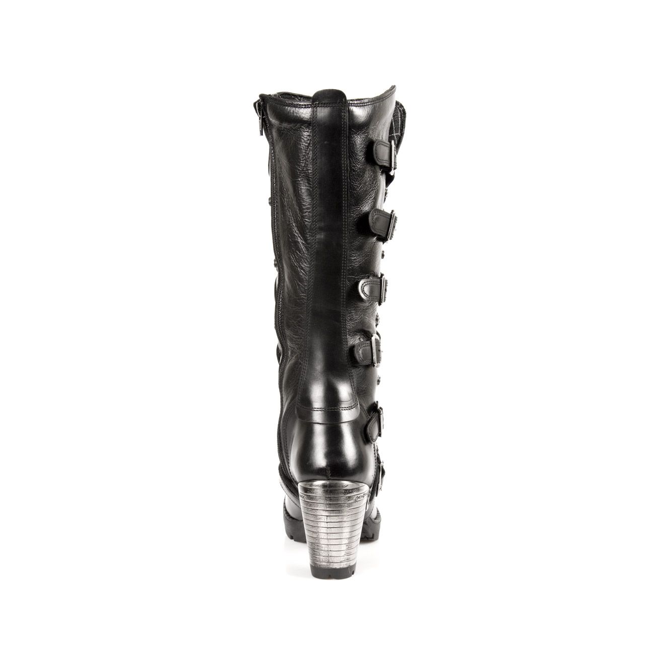 New Rock TR004-S1 Ladies Black Leather Buckle Lace Knee High Biker Boots