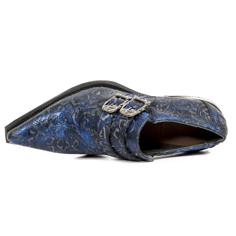 NEW ROCK - M-7960-S7 Men's Blue Leather Steel Embossed Ankle Boots