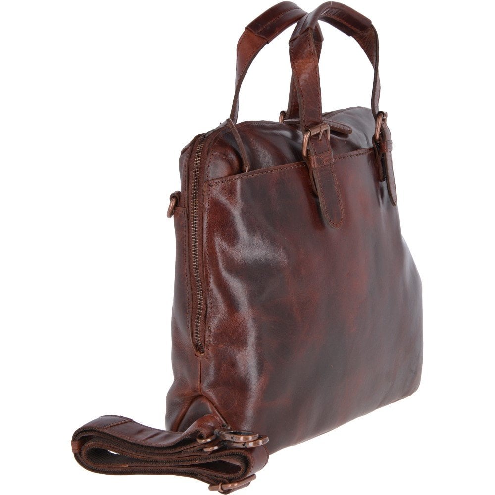 Vintage Tan Large Leather Laptop Bag With Detachable Shoulder Strap