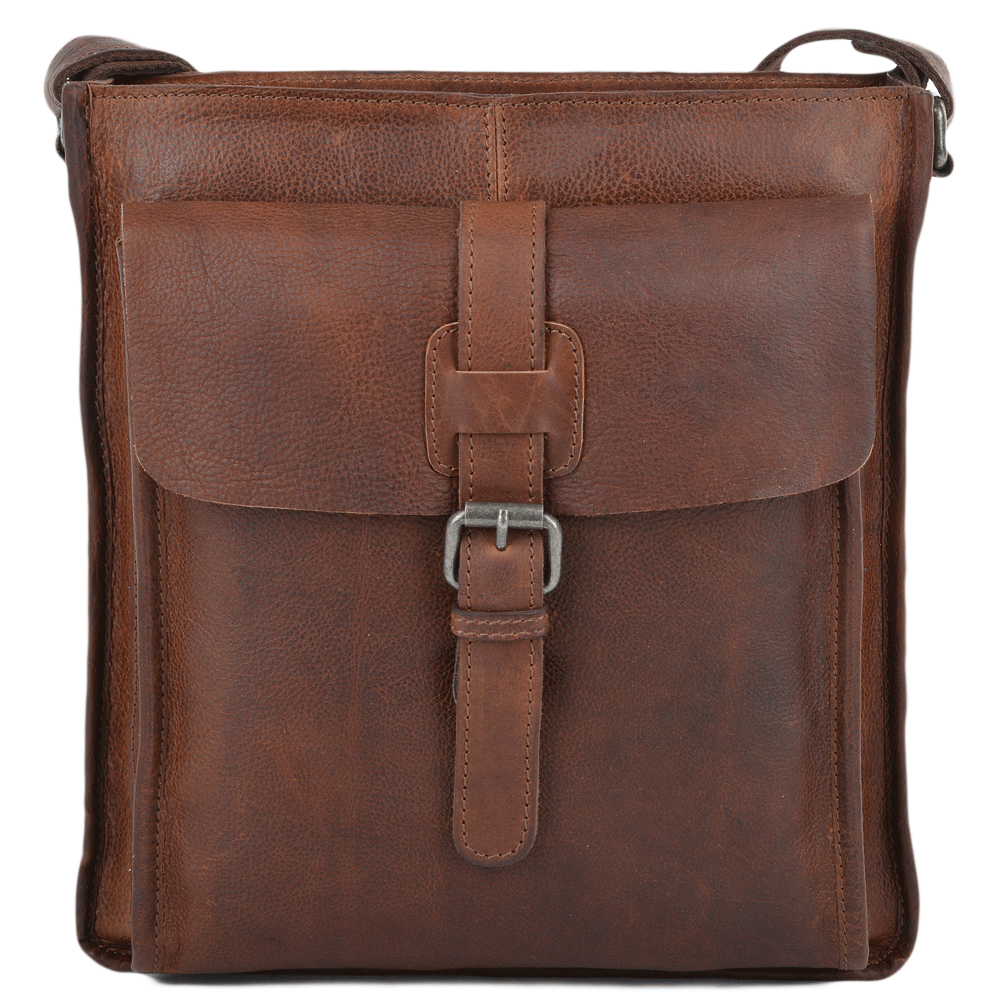 Tan Medium Leather Messenger Bag