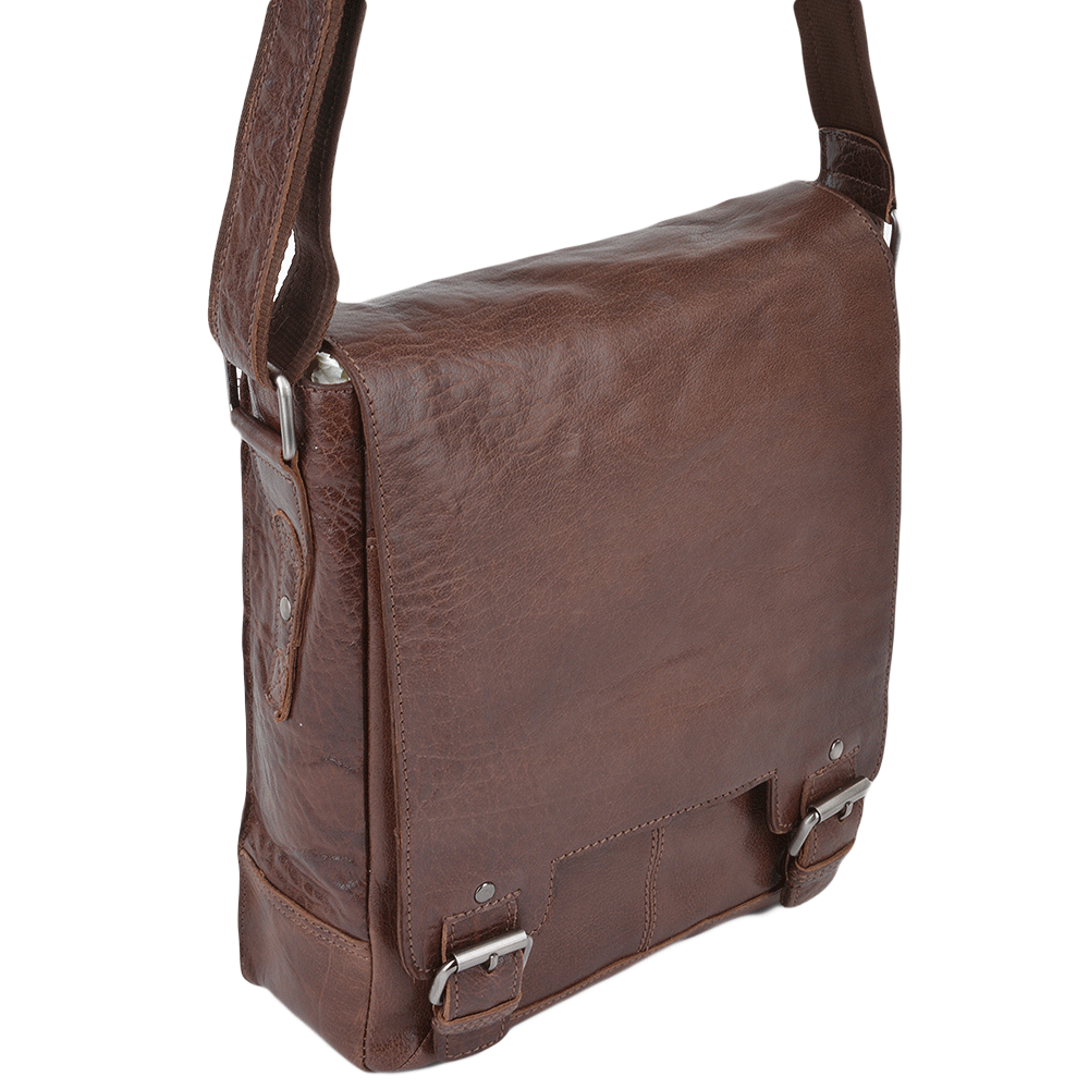 Tan Medium Leather Messenger Bag