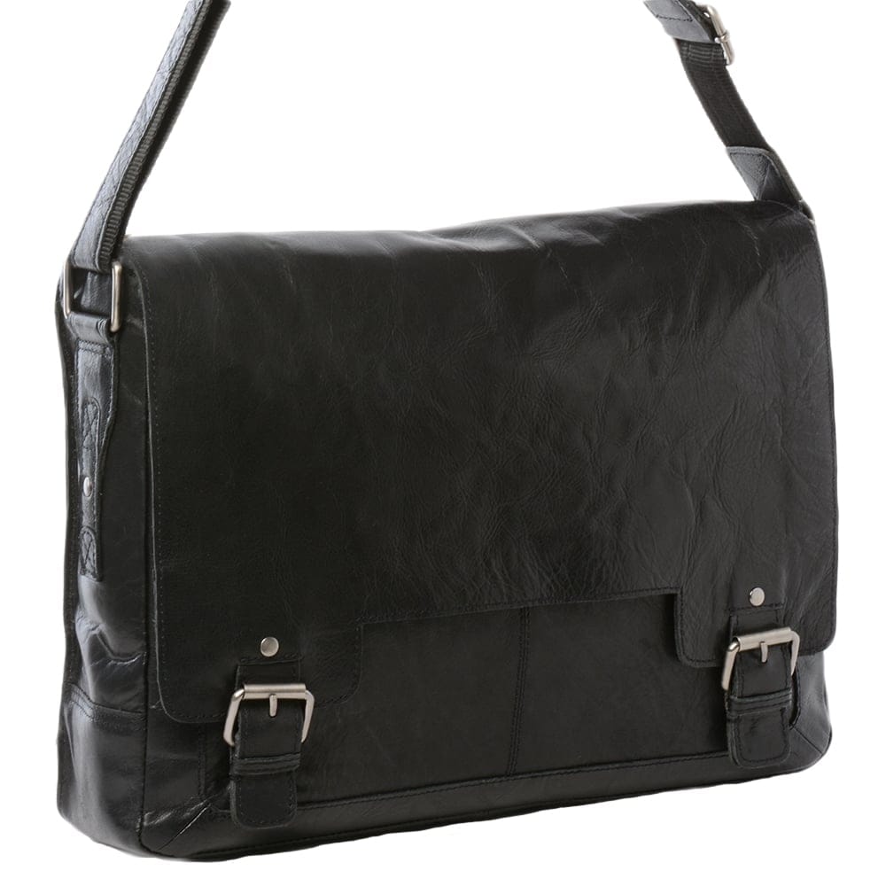 Black Leather Laptop Messenger Bag